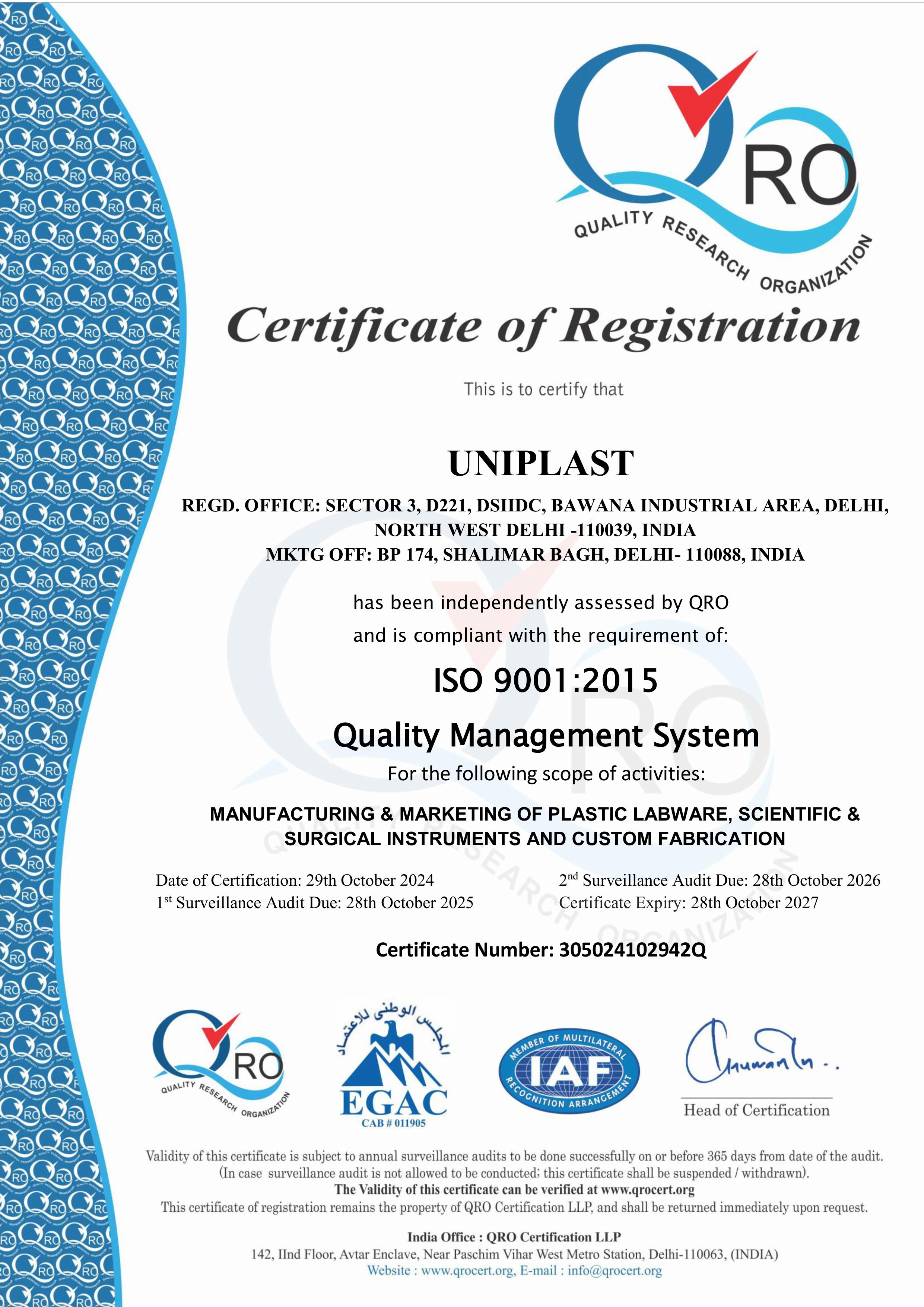 ISO 9001 certificate preview